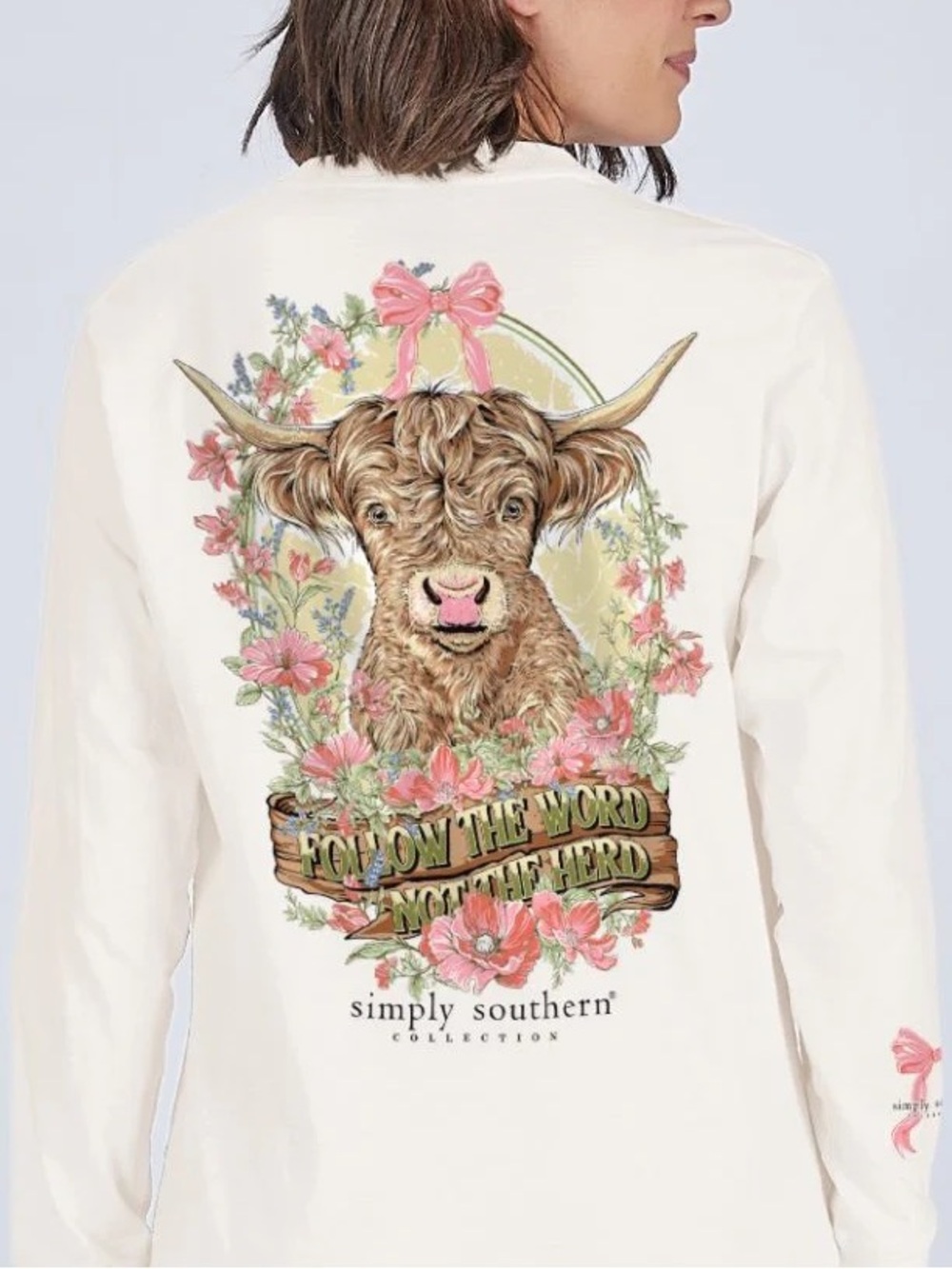 Simply Southern Follow the Word Not the Herd Tee Highland Cow Bow Women’s XL New